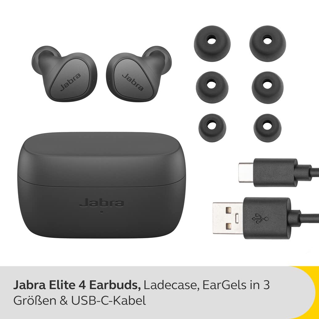 Jabra Elite 4 Écouteurs intra-auriculaires Bluetooth actifs écouteurs sans fil avec ajustement sportif sécurisé 4 microphones intégrés suppression active du bruit technologie Hearthrough réglable noir